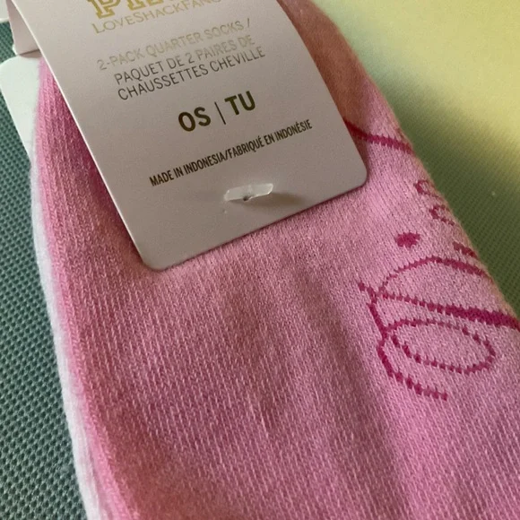 Victoria Secret Pink x Love Shack Fancy 2 pairs quarter pink Socks New One Size - Picture 5 of 5